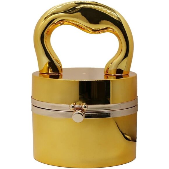 Women Gold Acrylic Shiny Bucket Bag Cylindrical Clutch with Thick Handle for Pro